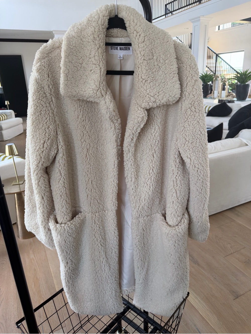 Steve Madden Cream Teddy Jacket Plush Open-Front Coat